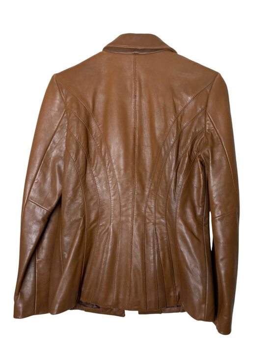 Jones New York Brown Genuine Leather Blazer Jacket Women’s Small Tailored - Picture 3 of 8